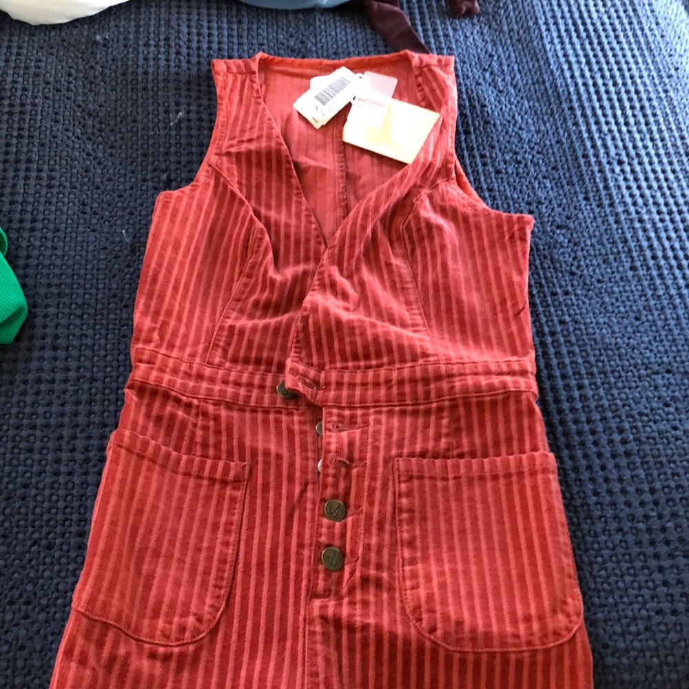 Mink pink denim- indie cord pinnie dress rose xs